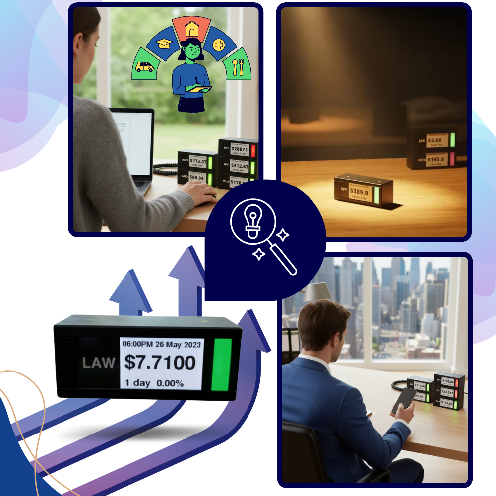 Display digital de bourse e criptomoedas em tempo real com design empilável, marca Coopserbil, para ambientes financeiros.