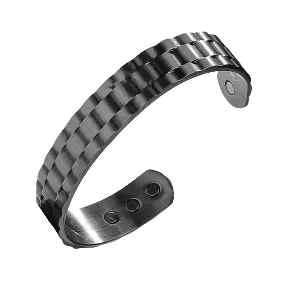 Pulseira de terapia magnética de cobre preta da Skpblutn, ideal para saúde e bem-estar, com detalhes visíveis em cobre e magnética.