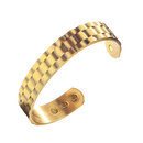 Pulseira de terapia magnética em cobre dourada, para saúde, com detalhes visíveis na imagem.