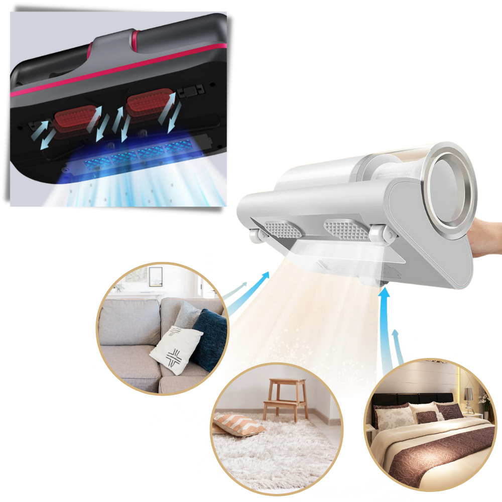 Aspirador de ácaros sem fio da Tomshoo para limpeza doméstica, com luz UV para eliminar ácaros e poeira de roupas e estofados.