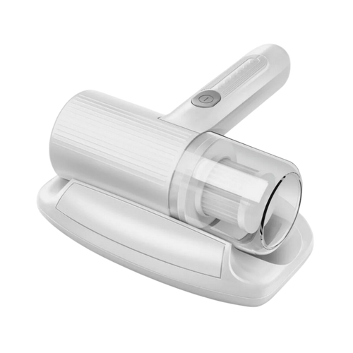 Aspirador de pó sem fio da Tomshoo para limpeza de ácaros, com design branco e portátil para uso doméstico.