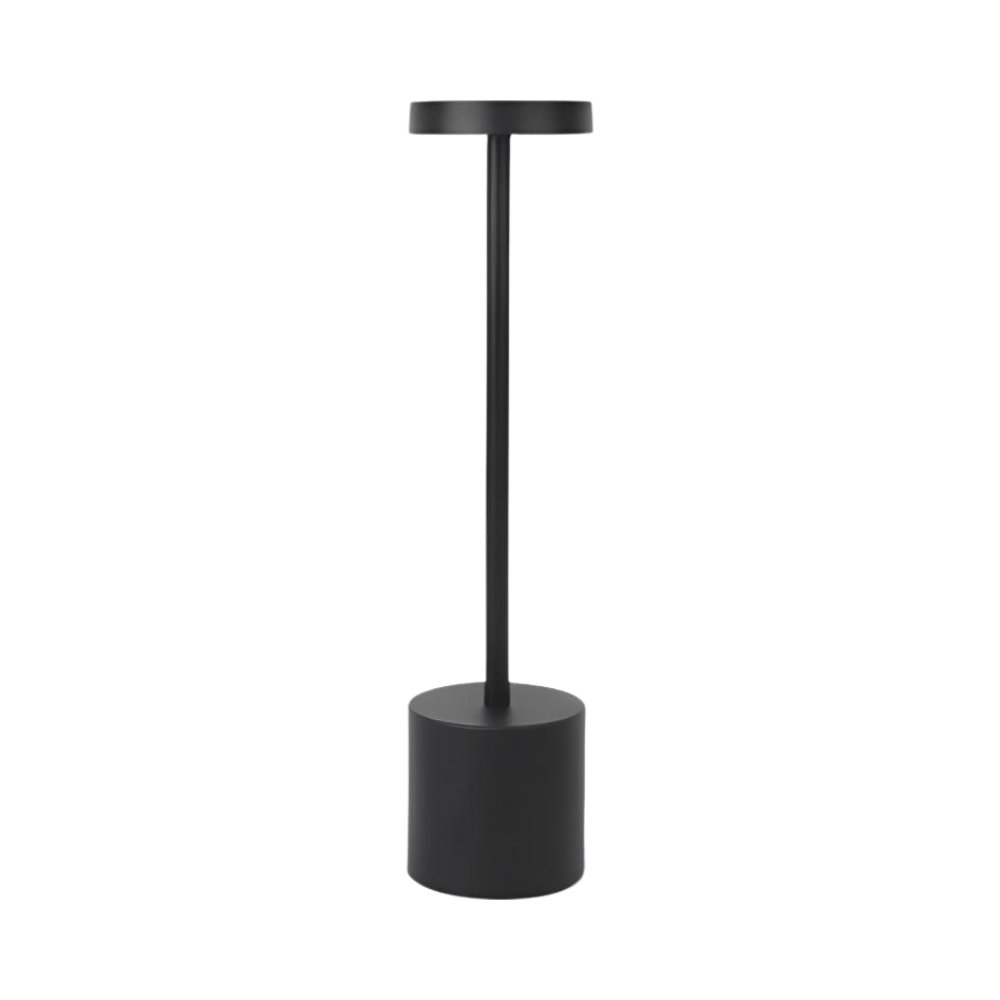 Luminária de mesa sem fio, recarregável, na cor preta, marca Ledander, com design moderno e portátil para ambientes internos.