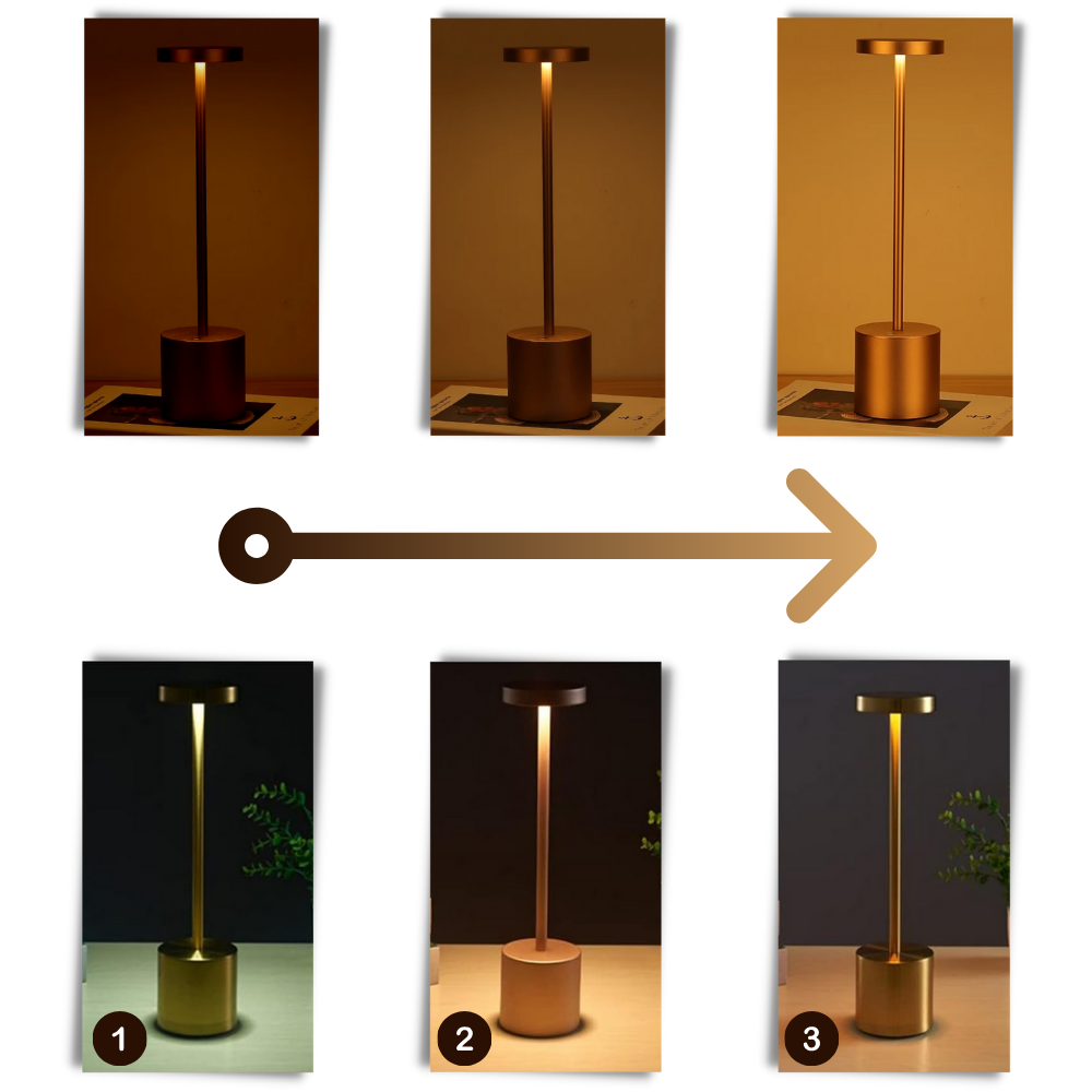 Lâmpada de mesa recarregável sem fio da Ledander, luminária portátil com design moderno e iluminação eficiente.