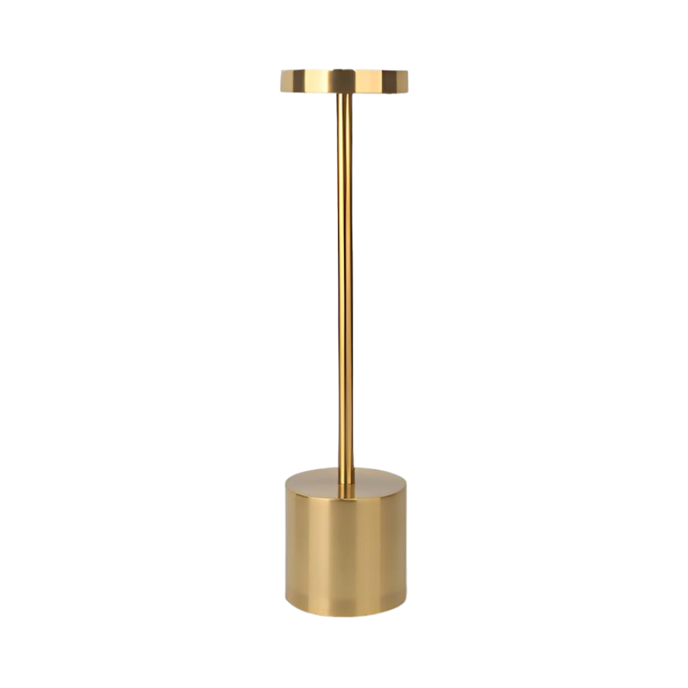 Luminária de mesa Ledander recarregável sem fio, com acabamento dourado e design compacto para iluminação prática.