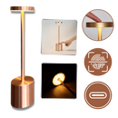 Luminária de mesa portátil e recarregável Ledander, com design moderno e interface de controle, ideal para iluminação versátil.