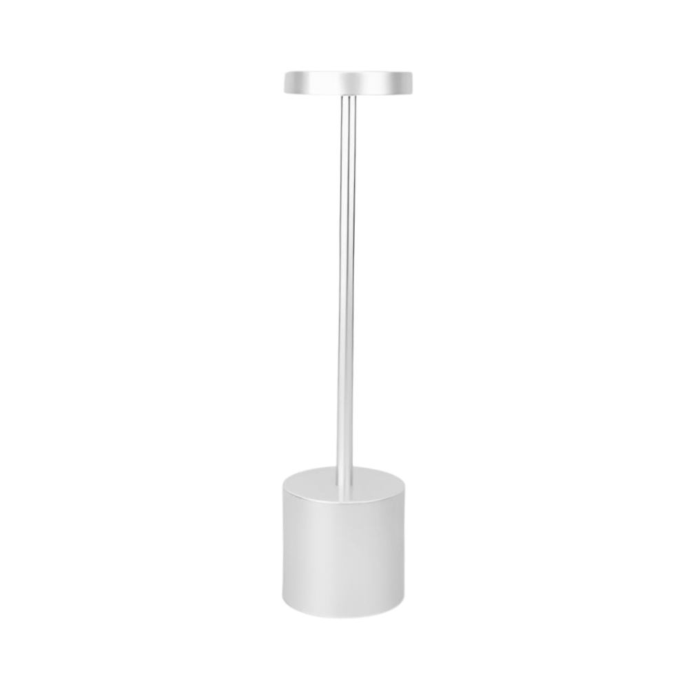 Luminária de mesa Ledander recarregável sem fio de cor prateada, luz portátil para ambientes internos.