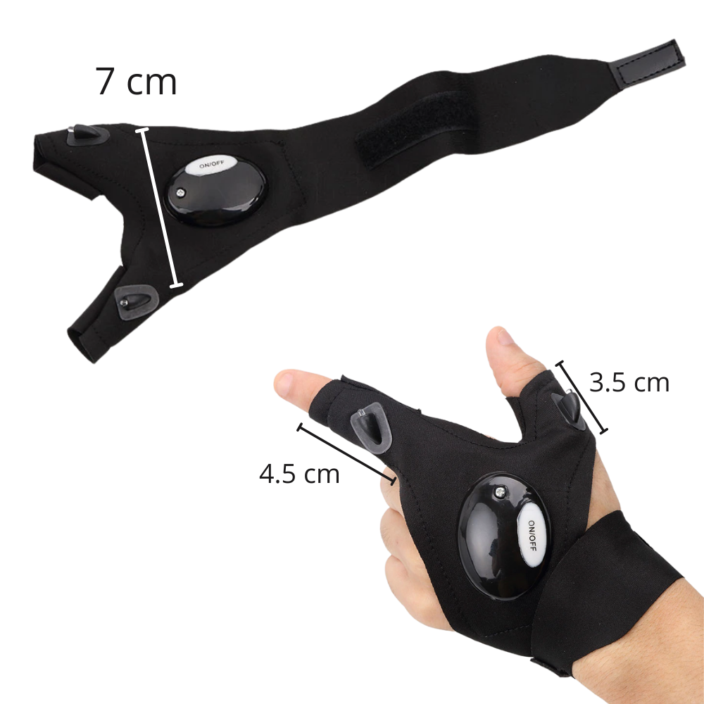 Paire de gants à LED étanches pour camping et randonnée, marque Countdown, avec lumières intégrées pour activités nocturnes.