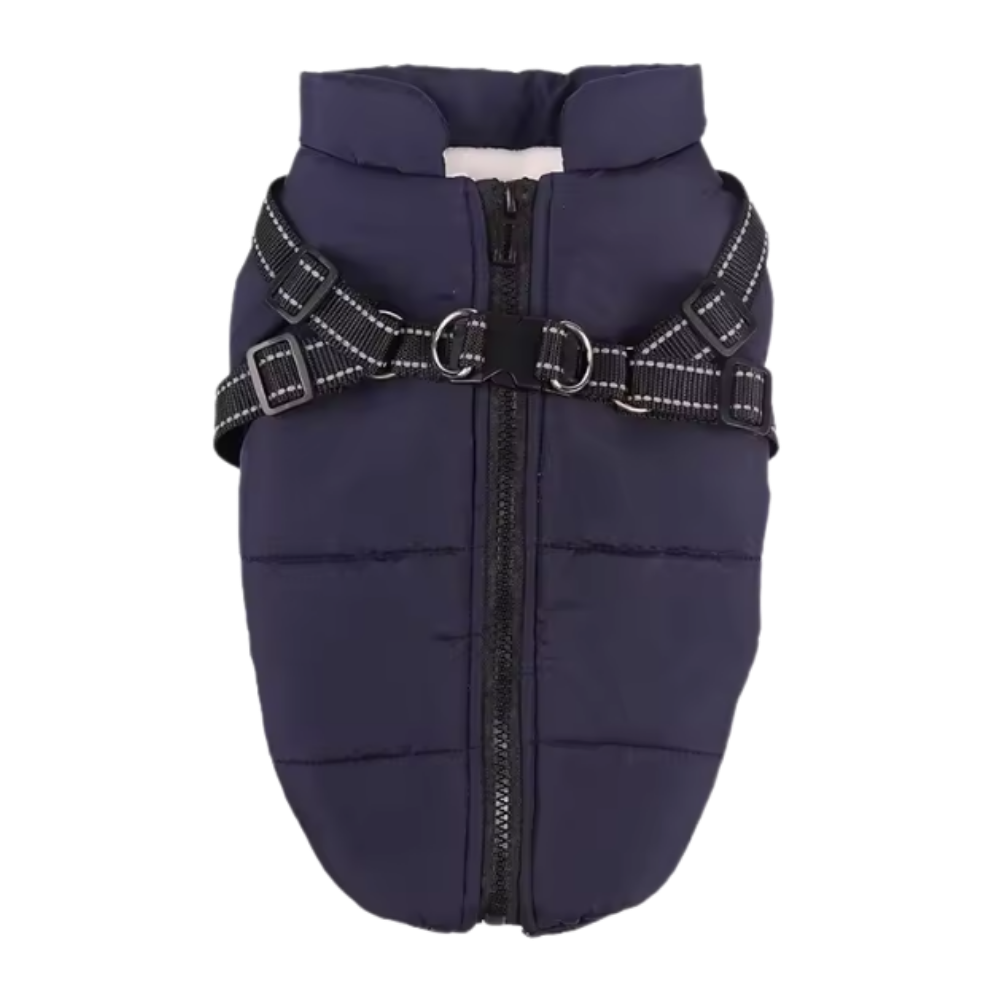 Casaco de inverno azul da Popvcly para cães, veste confortável com capuz e tecido quente para o frio.