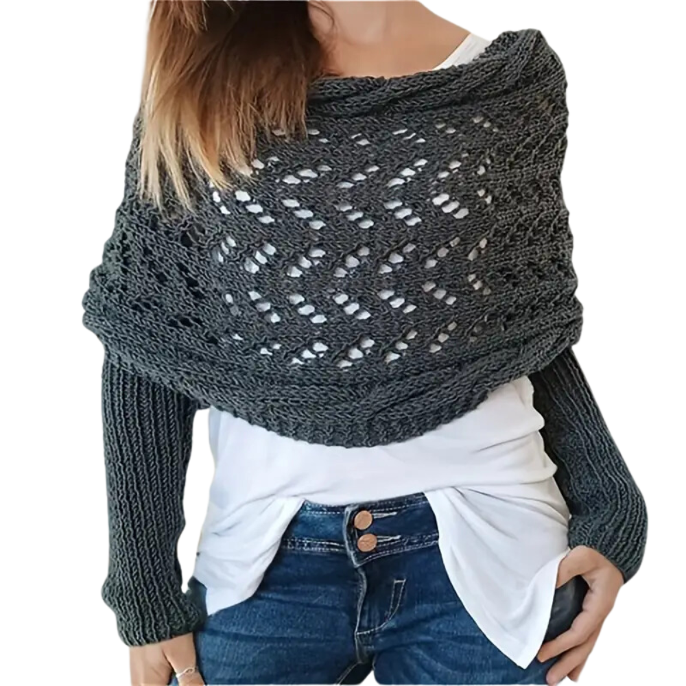 Chandail de tricô confortável com ombros descobertos, em cinza escuro, da marca Basico, ideal para looks elegantes e aconchegantes.