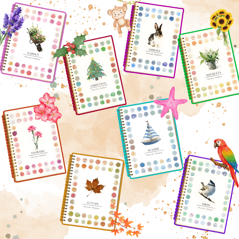 Livro de colorir aquarela multitémas da Createspace Publishing, com ilustrações de flores para loisirs criativos.