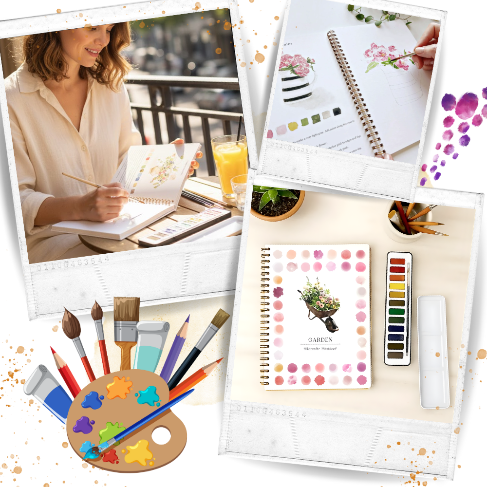 Livro de colorir aquarela de temas variados da Createspace Publishing, com ilustrações de flores e desenhos criativos.