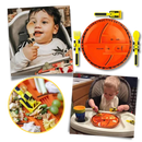 Conjunto de pratos e utensílios de cozinha da Constructive Eating, estimulando habilidades motoras e criatividade na alimentação.