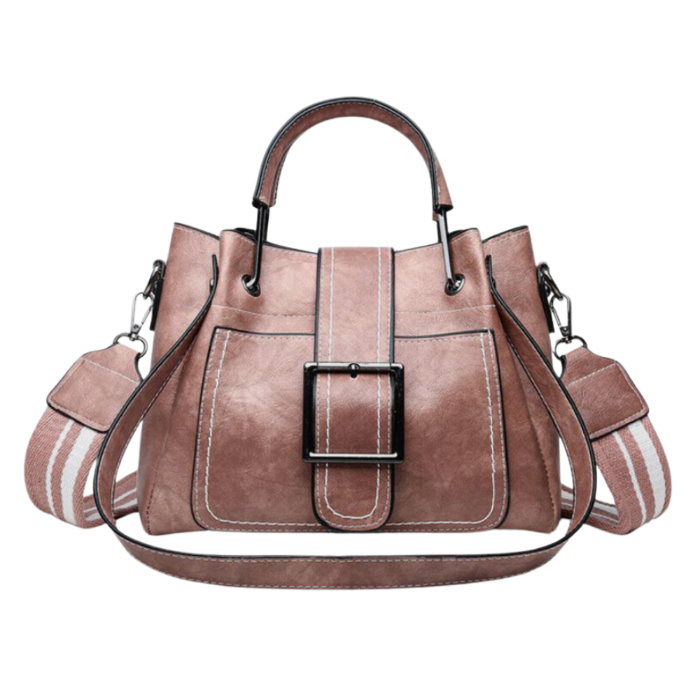 Bolsa de ombro vintage Sexy Dance em couro marrom cognac, saco a tiracolo elegante e clássico.