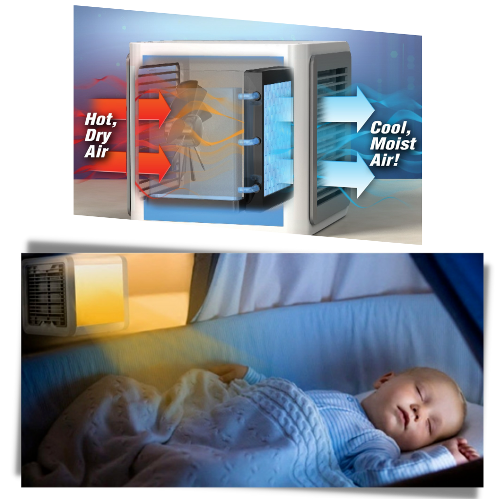 Mini climatiseur USB da Cshpo, dispositivo compacto para aquecimento, ventilação e resfriamento de ambiente.