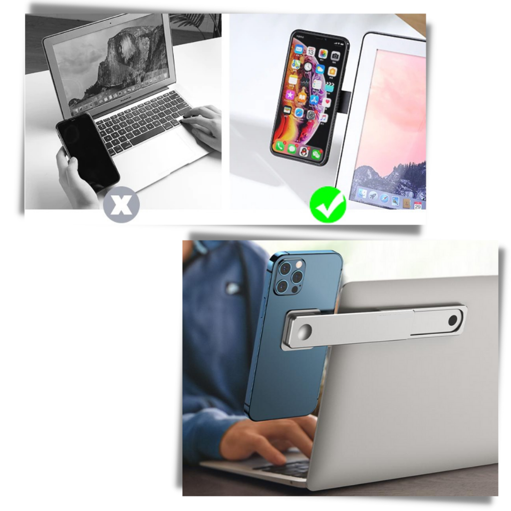 Suporte ajustável da Cubism para laptops e smartphones, acessório prático para computador e telefone móvel, cor prateada