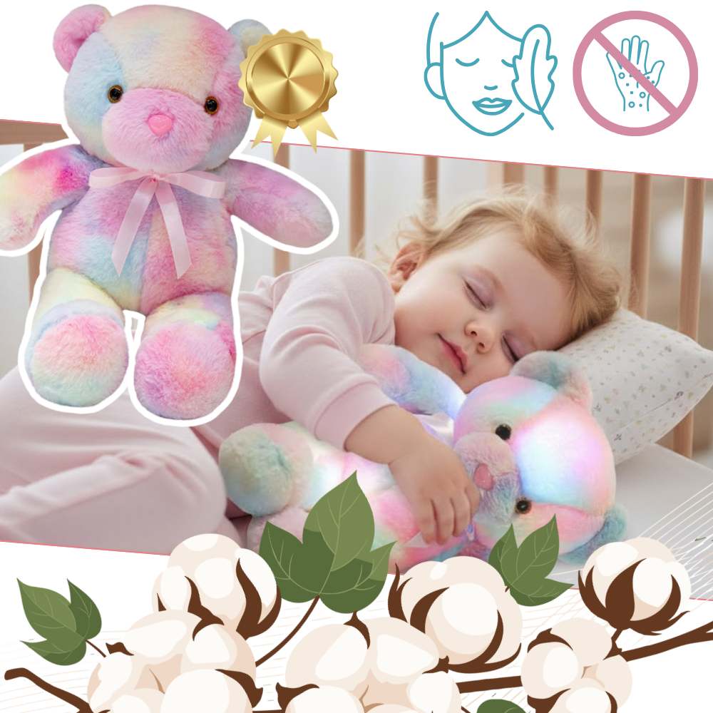 Peluche luminosa em forma de ursinho LED da Favolook, brinquedo macio e decorativo para crianças, com luz suave e aconchegante.