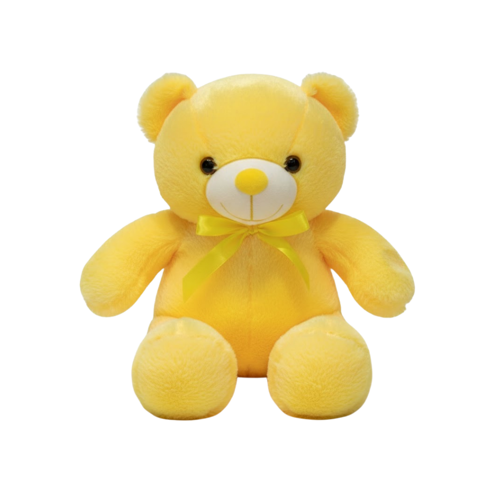 Bichinho de pelúcia luminoso em forma de ursinho amarelo da Favolook, com luz LED, tamanho 30cm a 45cm.