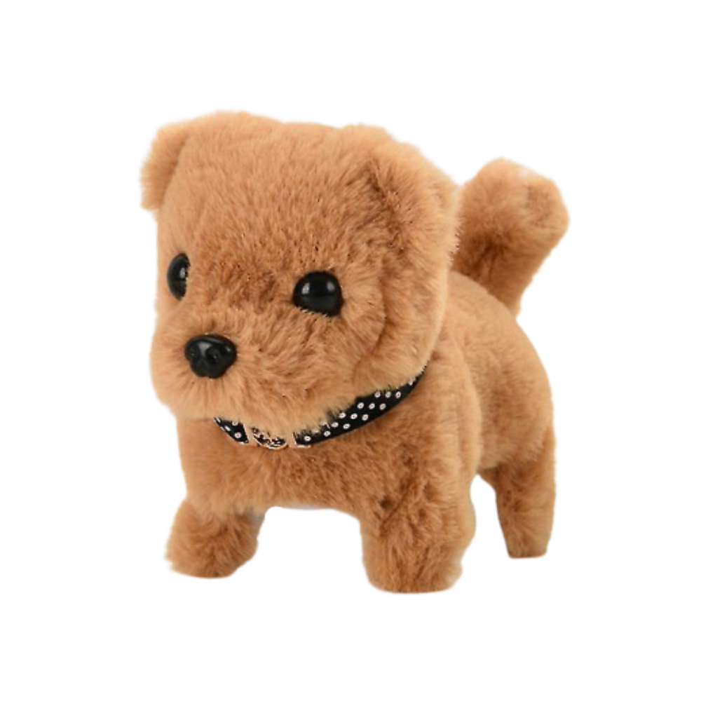 Boneco de pelúcia interativo da Kenmeko, cãozinho Bichon em bege, ideal para brincadeiras e carinho com crianças.