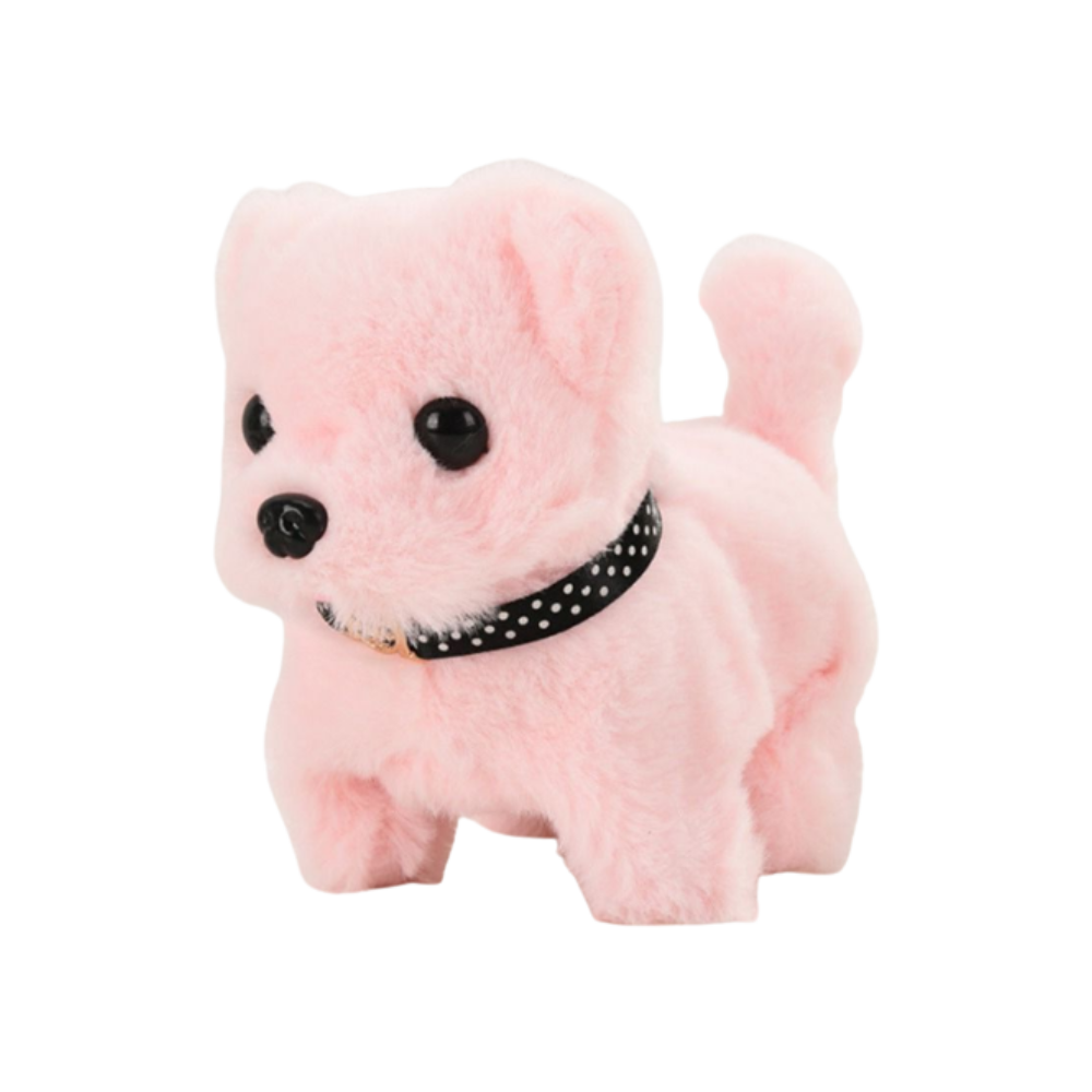 Boneca interativa de filhote Cão Bichon cor-de-rosa da Kenmeko, brinquedo fofinho e interativo para crianças.