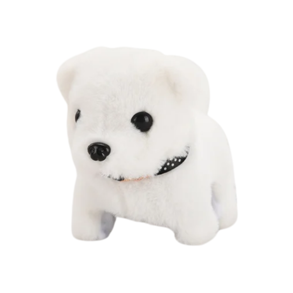 Brinquedo interativo de cachorro chiot Câlin da Kenmeko, boneco fofinho de pelúcia branco para crianças.