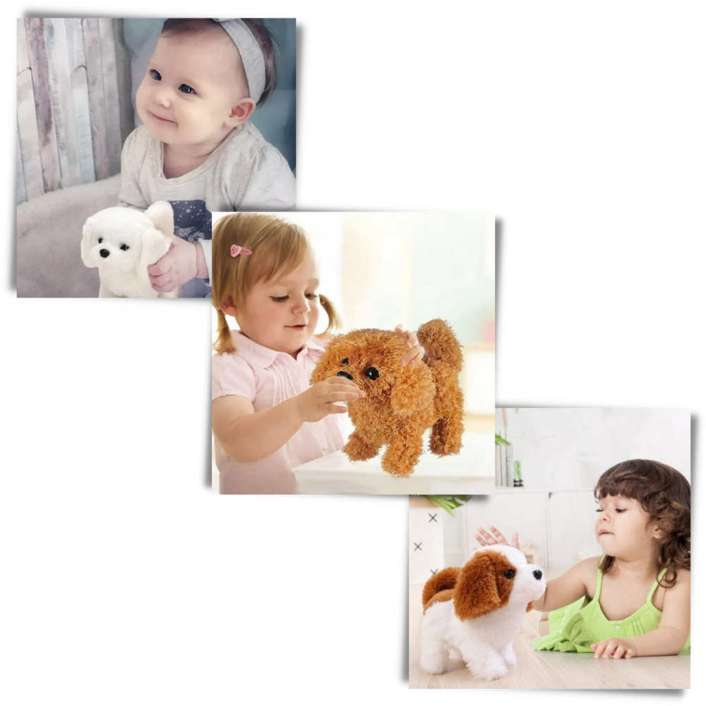 Boneco de pelúcia interativo Kenmeko, cãozinho fofinho com detalhes realistas, ideal para brincadeiras e carinho para crianças.
