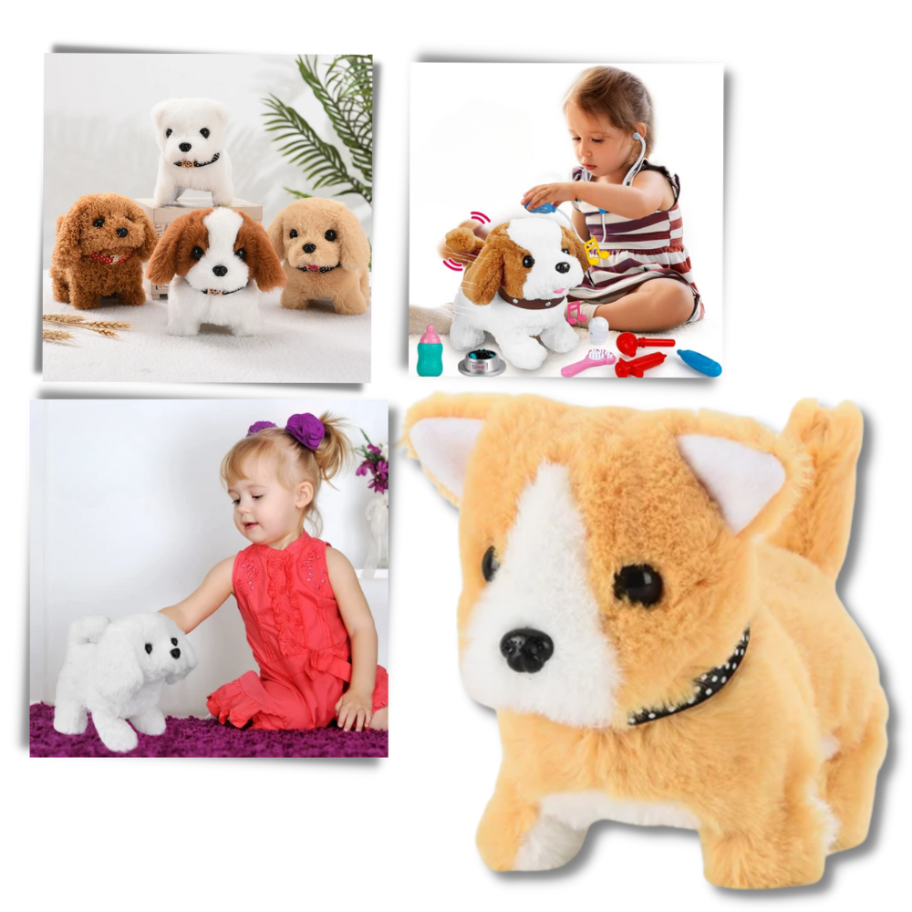 Boneco interativo Kenmeko de cachorrinho fofinho, brinquedo de pelúcia para crianças, com detalhes realistas e macios.