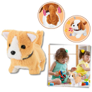 Boneca interativa Kenmeko para filhotes, com pelúcia macia e recursos de truques e carícias, ideal para brincadeiras e interação.