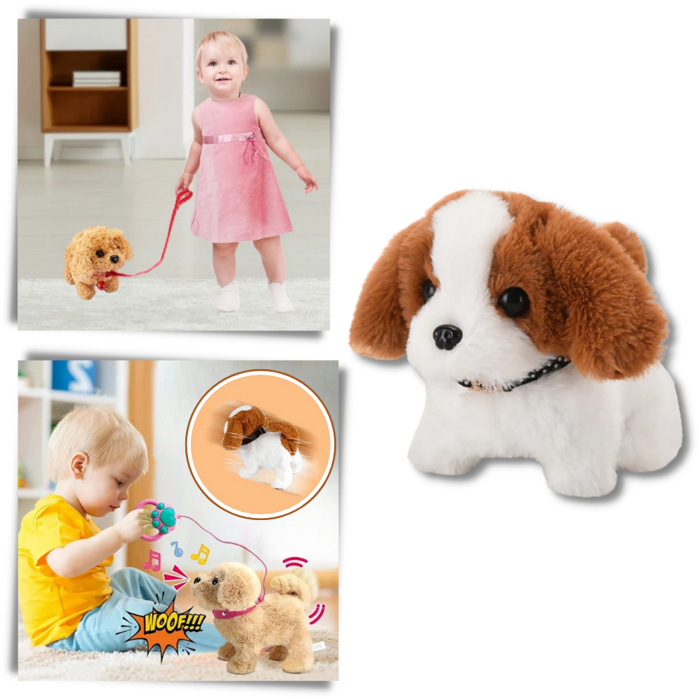 Boneco interativo de cachorro Kenmeko, pelúcia fofinha, com detalhes realistas, ideal para brincadeiras e carinhos.