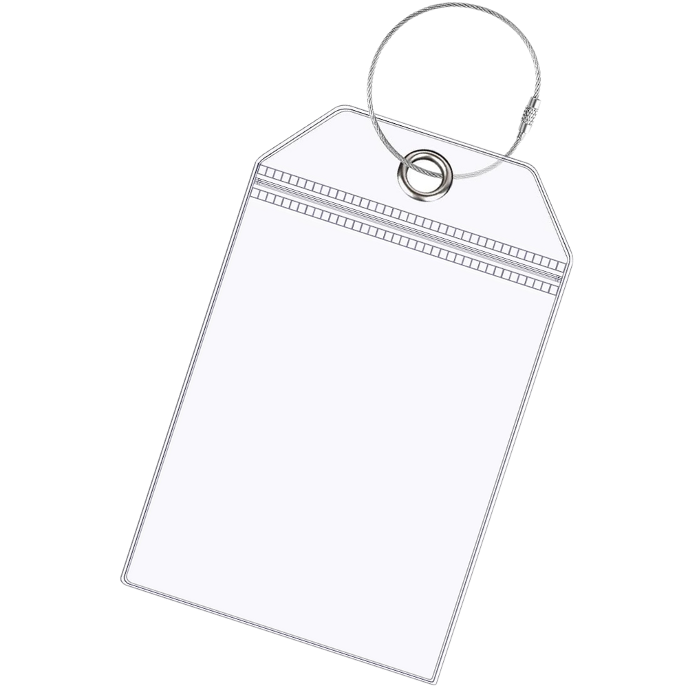 Conjunto de 5 etiquetas para bagagem impermeáveis e personalizadas da marca Highwind, com design resistente e visível em imagens.