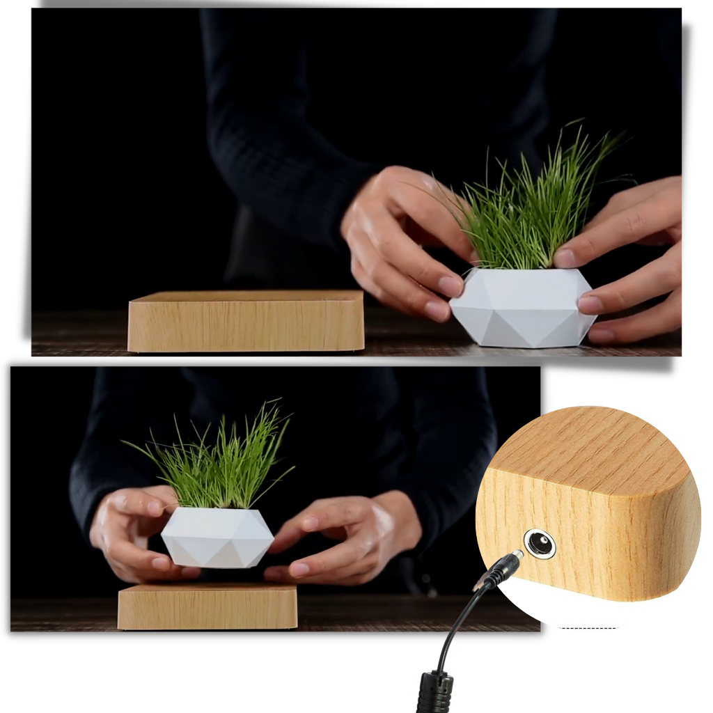 Vaso de planta flutuante em levitação da Cute Party, com design de jardinagem em tom marrom claro, ideal para decoração moderna.