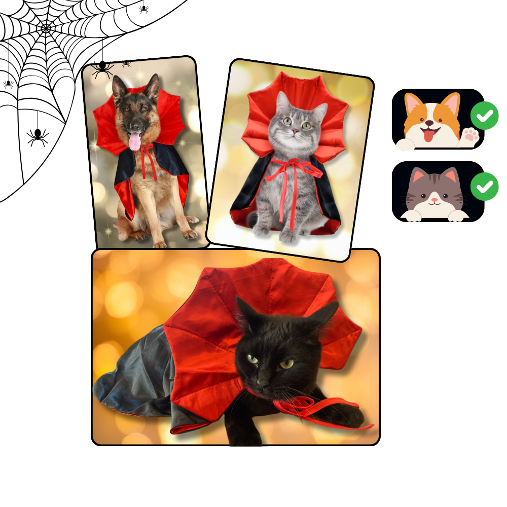 Fantasia de Halloween do Conde Drácula para animais de estimação, traje fofo e ajustado da marca Iflyooy para pets.