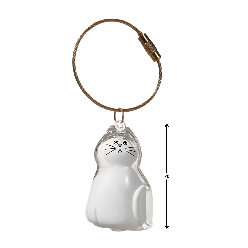 Chaveiro capsule de pelos de gato da Allasfun, com detalhes fofos de pelúcia e dimensões compactas para animais de estimação.