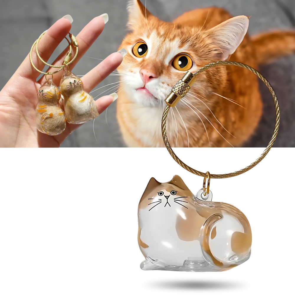 Porte-clés cápsula com pelinhos de gato, acessório divertido da Allasfun para animais de estimação, com pelagem fofa e charme.