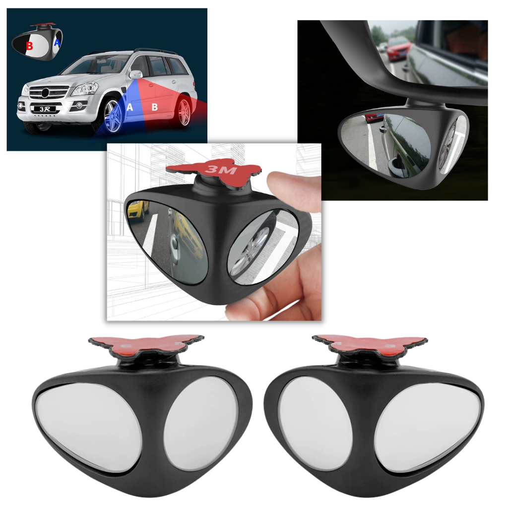 Retrovisor de ponto cego rotativo com espelhos laterais, peça automotiva Cz10309 para carros e motos em acabamento preto.