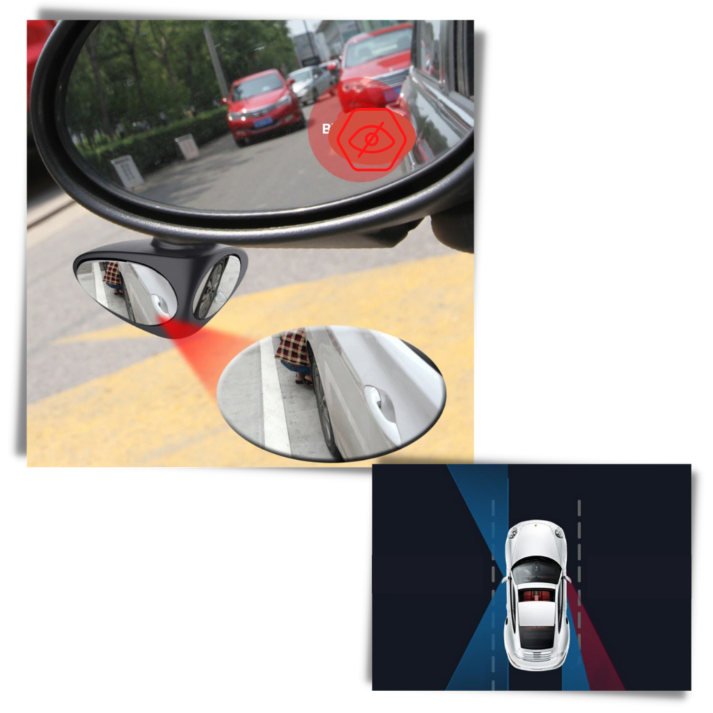 Retrovisor de ponto cego rotativo com dois lados para automóveis Cz10309, preto, vista frontal com foco na peça.