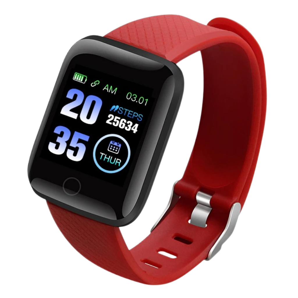 Relógio inteligente D13 com tela touchscreen preto para roupas de fitness e esportes, exibindo monitor de atividades físicas.
