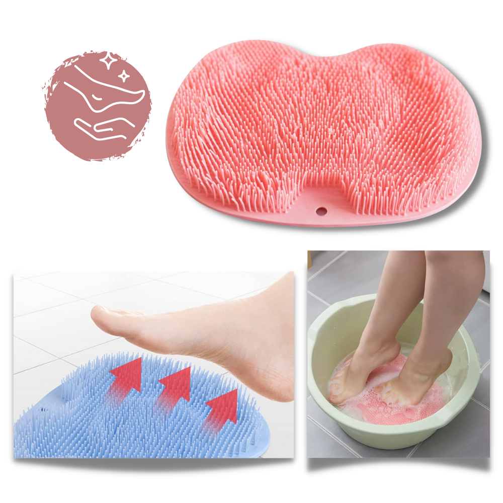 Escova de banho relaxante DabuLiu para costas e pés, com cerdas cinza para higiene e bem-estar na hora do banho.