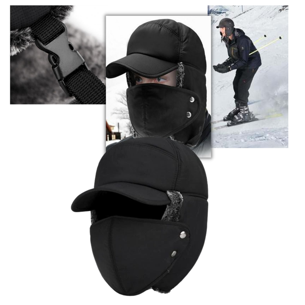 Chapéu coupe-vent unissexe Dadaria bleu marine, com proteção para o rosto e as orelhas, ideal para clima frio e vento.