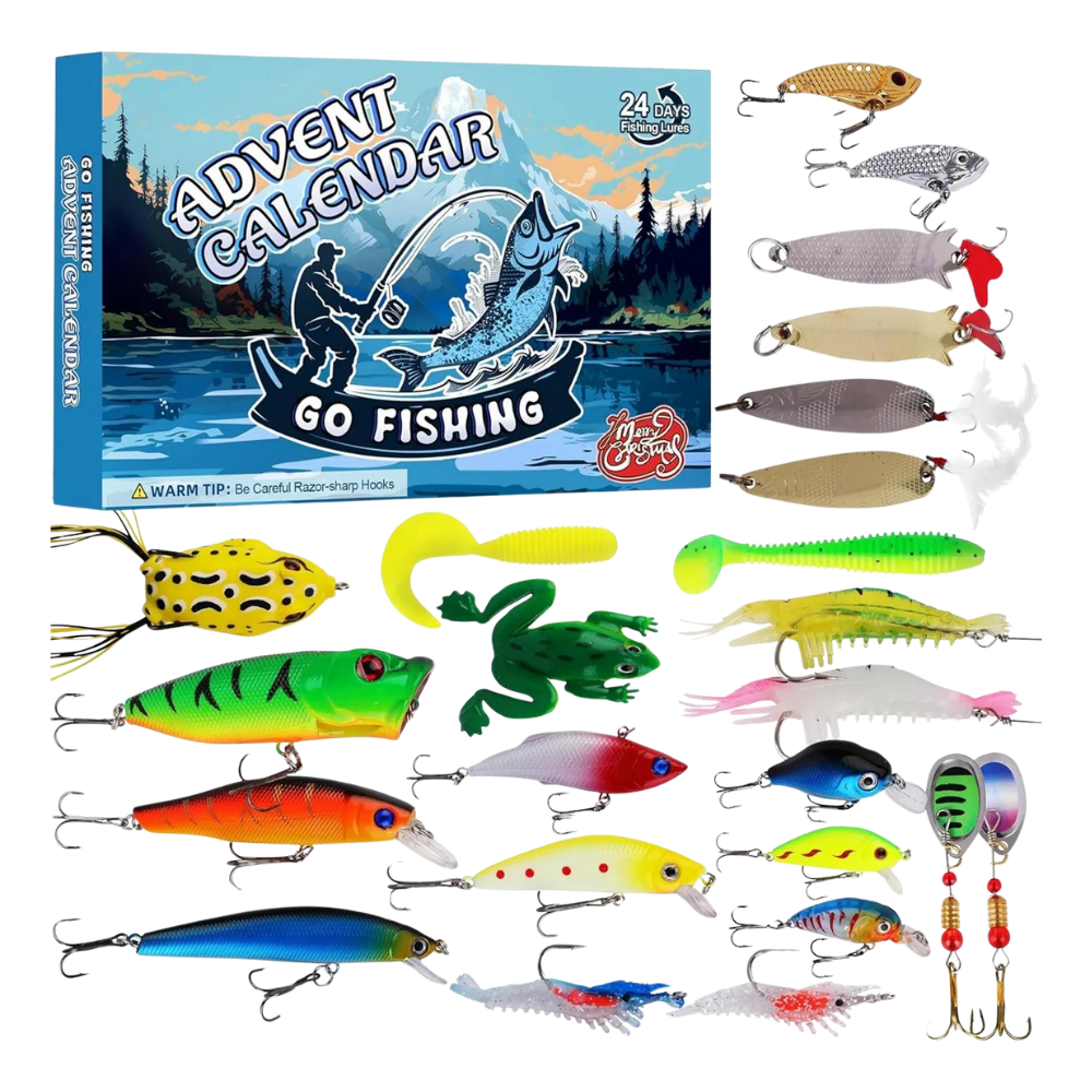 Calendário de Advento de pesca Borang com surpresas diárias para amantes de pesca e atividades ao ar livre.