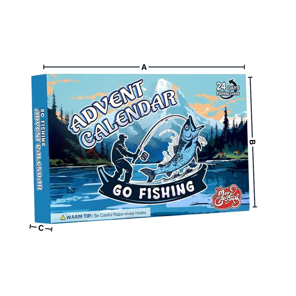 Calendário de Advento de pesca Borang com surpresas diárias para entusiastas de pesca, incluindo imagens de peixes e iscas.