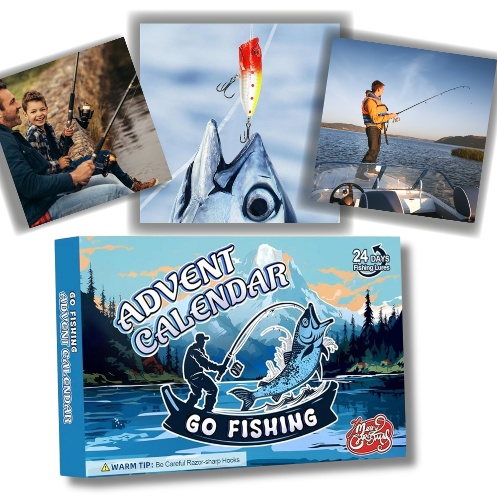 Calendário de Advento de pesca Borang com surpresas diárias para entusiastas de pesca e atividades ao ar livre.