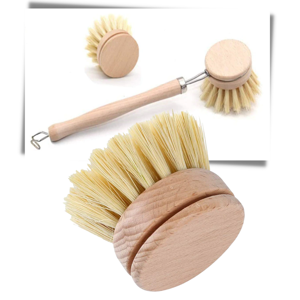 Escova de limpeza ecológica da Danjastic para utensílios de cozinha, com cerdas naturais e design sustentável.