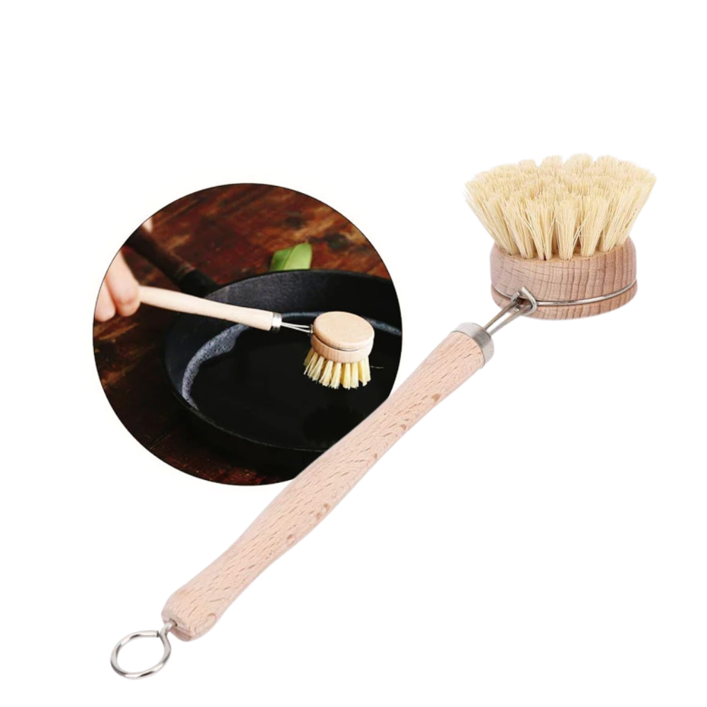 Escova de limpeza ecológica da Danjastic para utensílios de cozinha, com cerdas resistentes e design sustentável.