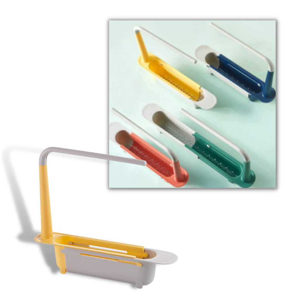Suporte de armazenamento extensível para pia Deago, utensílios de cozinha verde, ideal para organização na pia.
