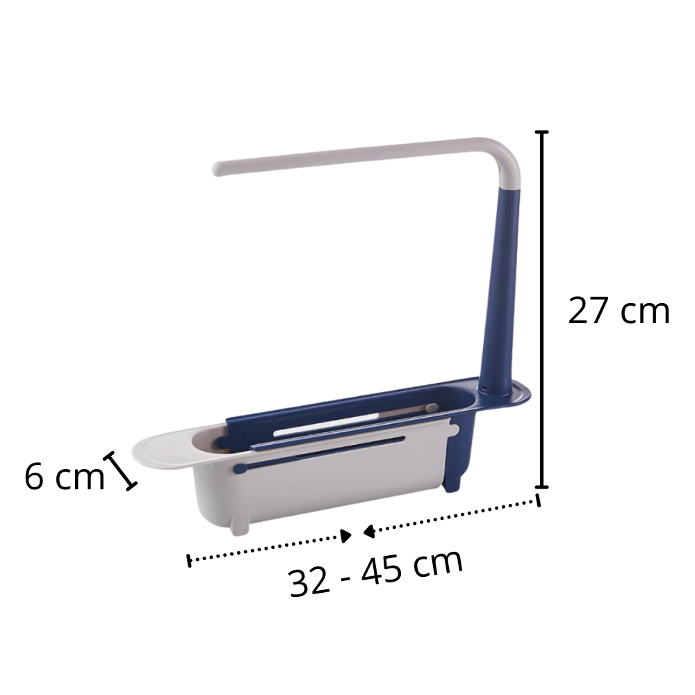 Suporte de armazenamento extensível para pia Deago, utensílios de cozinha verdes, com espaço ajustável para organização.