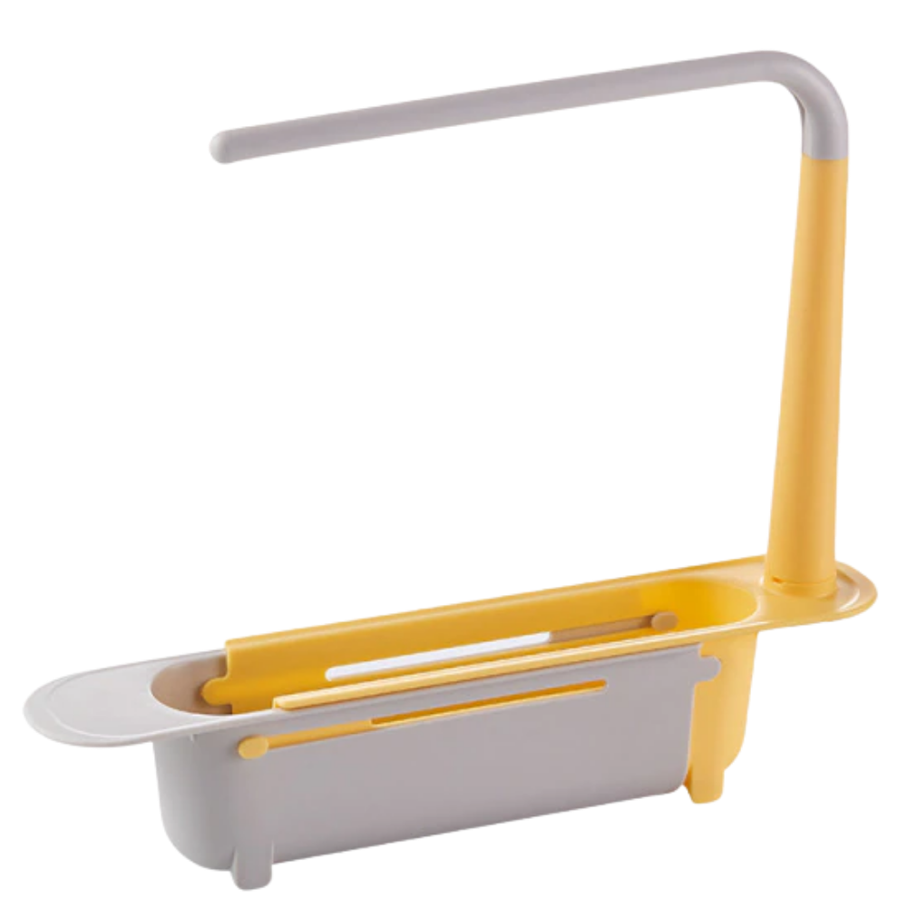 Suporte de armazenamento extensível para pia da Deago, acessório de cozinha verde para organizar utensílios e acessórios.