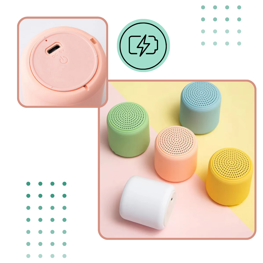 Mini alto-falante Bluetooth Floepx com graves profundos, componente de áudio compacto e portátil na imagem.