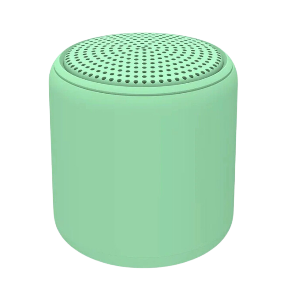 Alto-falante Bluetooth Mini Floepx com graves profundos, componente de áudio portátil na cor verde claro.