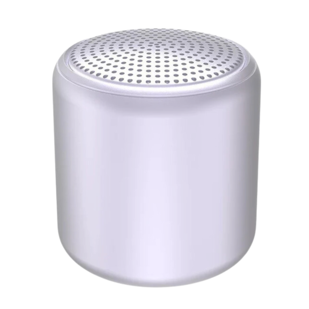 Mini caixa de som Bluetooth Floepx com graves profundos, design compacto e cor pérola branca, ideal para áudio portátil.