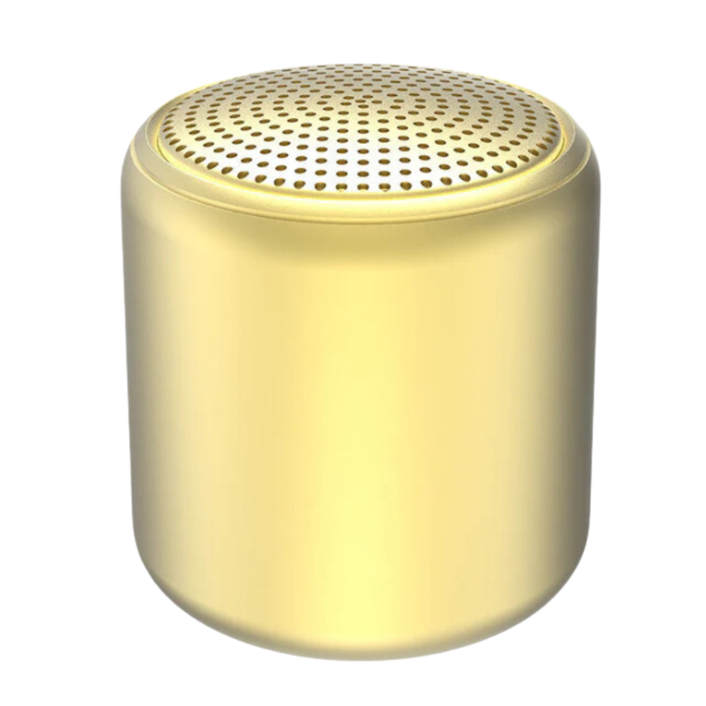Mini caixa de som Bluetooth Floepx com graves profundos, portátil e de cor amarela, ideal para áudio de alta qualidade.